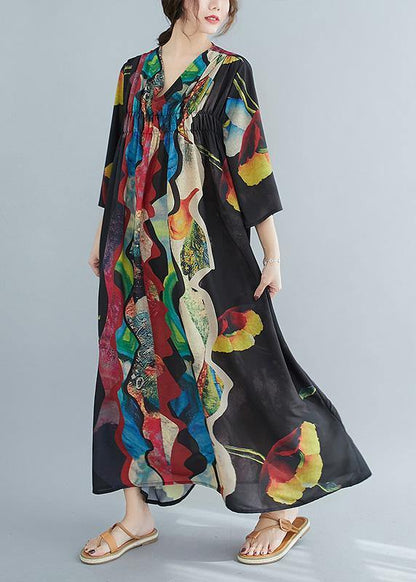 Organic V Neck Cinched Spring Tunics Print Dresses