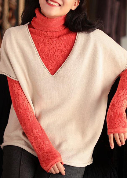 Organic V Neck Sleeveless Spring Clothes Wardrobes Orange Tops