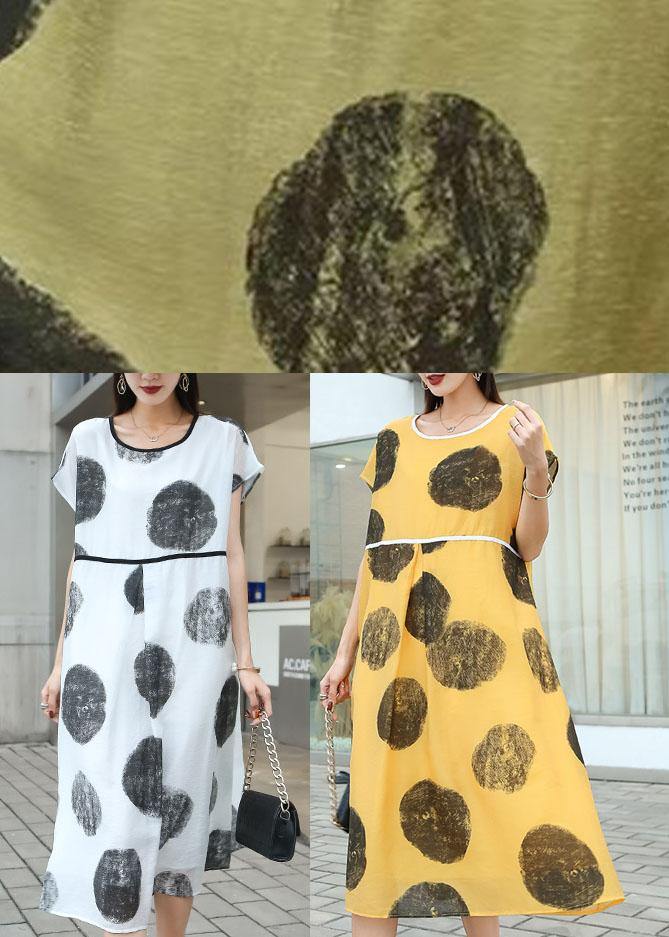 Organic White Dot Loose Patchwork Summer Dress Short Sleeve