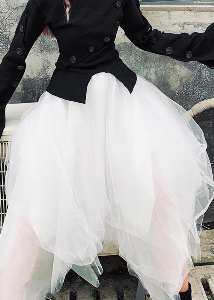 Organic White High Waist Asymmetrical Design Summer Tulle Skirt
