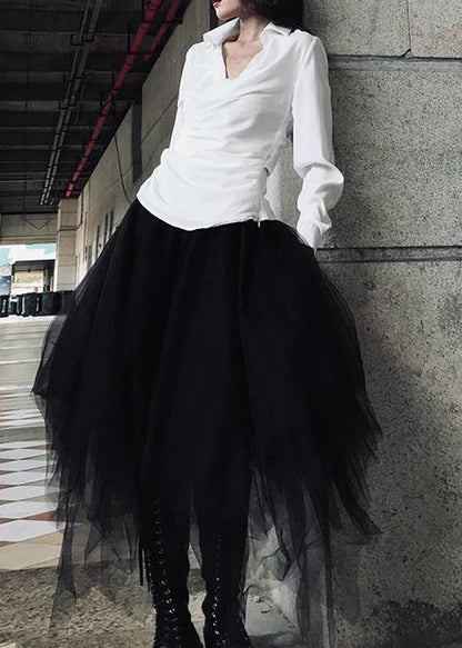 Organic White High Waist Asymmetrical Design Summer Tulle Skirt