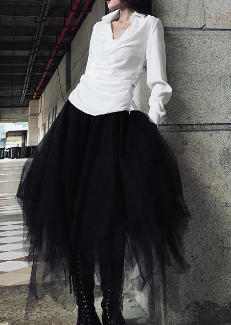 Organic White High Waist Asymmetrical Design Summer Tulle Skirt