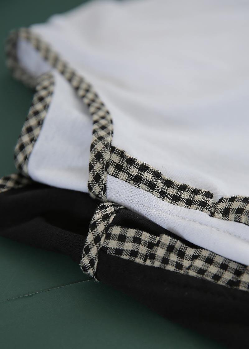 Organic White Patchwork Plaid Cotton Linen Holiday Dress Summer