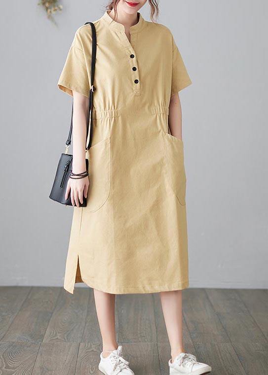 Organic Yellow Cinched Pockets Summer Cotton Dress