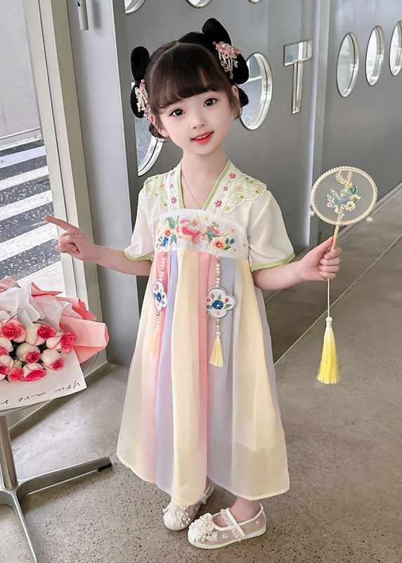 Oriental Green Tasseled Embroideried Patchwork Chiffon Baby Dress Summer