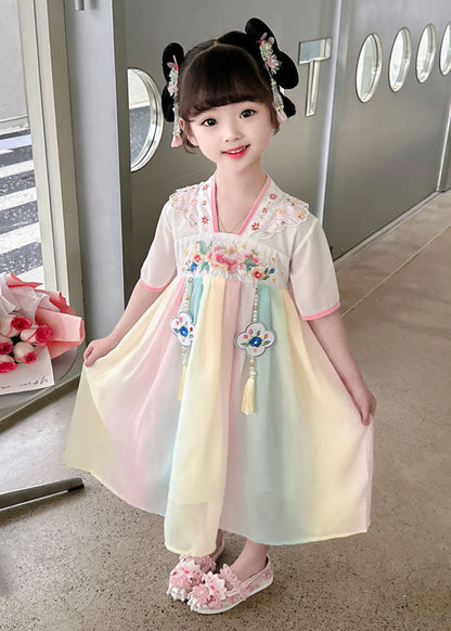 Oriental Green Tasseled Embroideried Patchwork Chiffon Baby Dress Summer