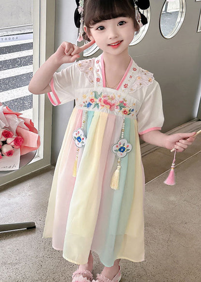 Oriental Green Tasseled Embroideried Patchwork Chiffon Baby Dress Summer