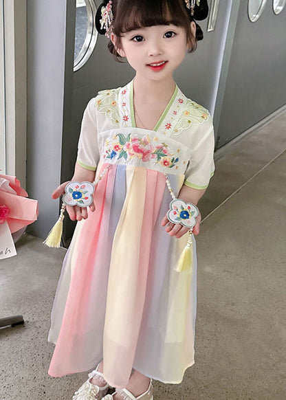 Oriental Green Tasseled Embroideried Patchwork Chiffon Baby Dress Summer