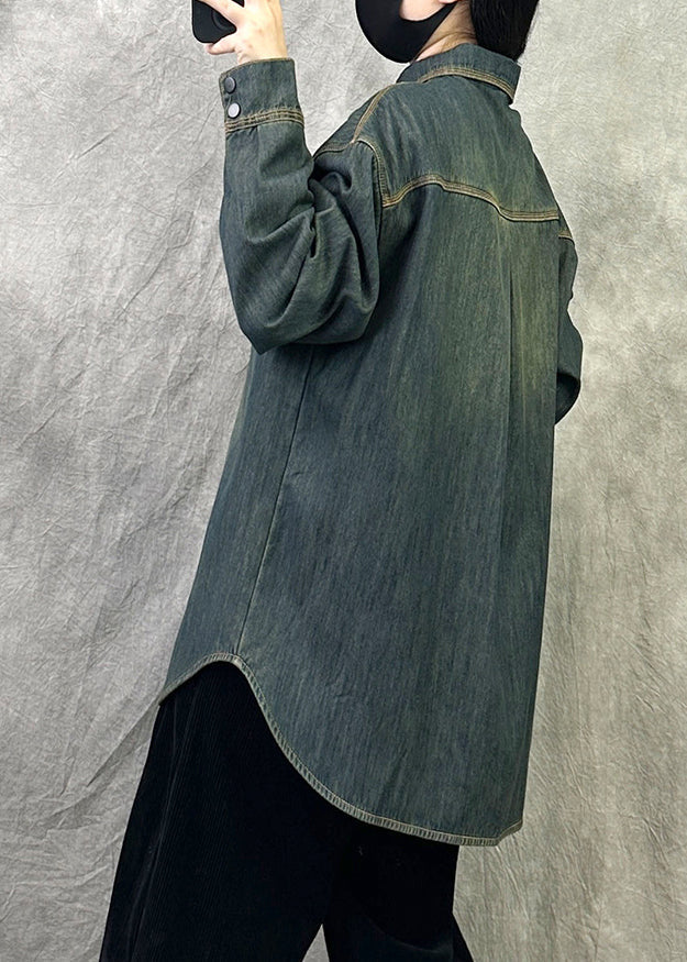 Original New Grey Blue Denim Shirt Top Spring