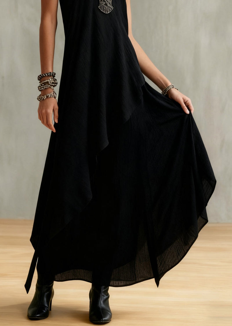 Original Coffee Asymmetrical Tops and Spaghetti Strap Dress Cotton Two Piece Set Sleeveless