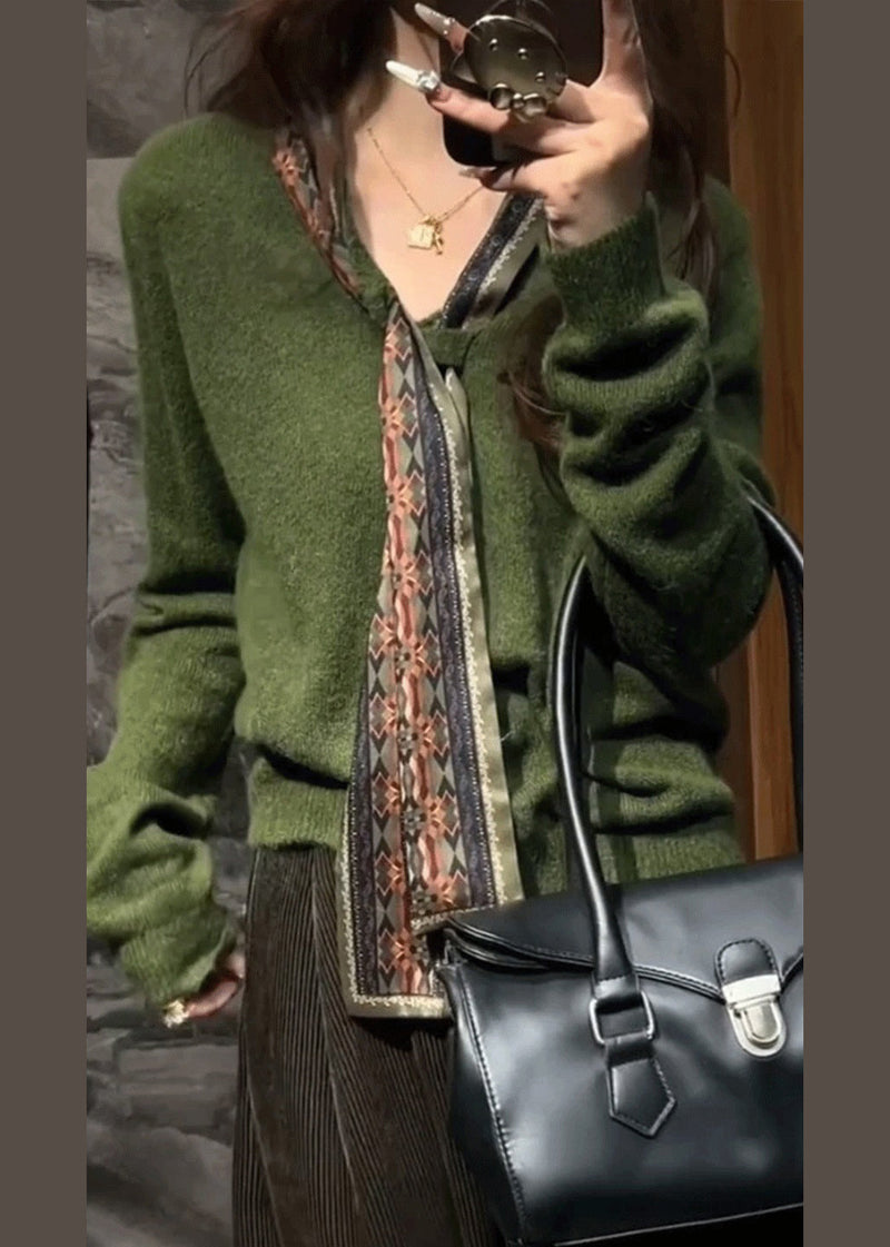 Original Ddesign Green Bow Knit Sweater Tops Fall