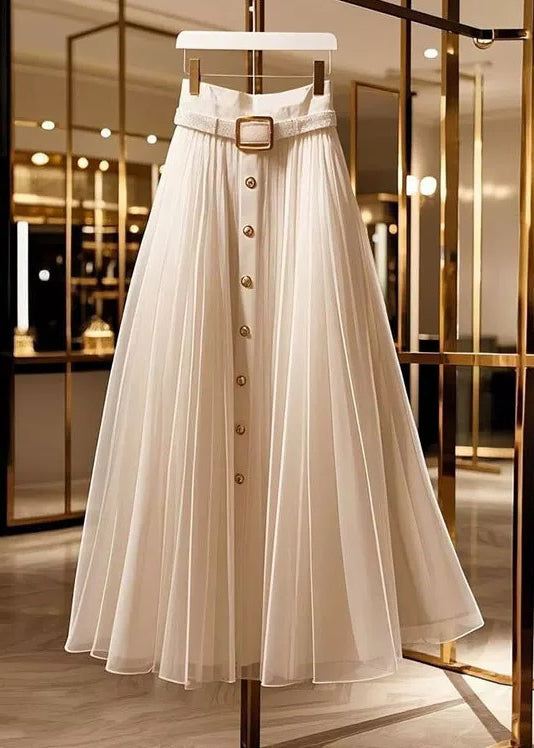 Original Design Apricot Wrinkled High Waist Tulle Skirts Summer