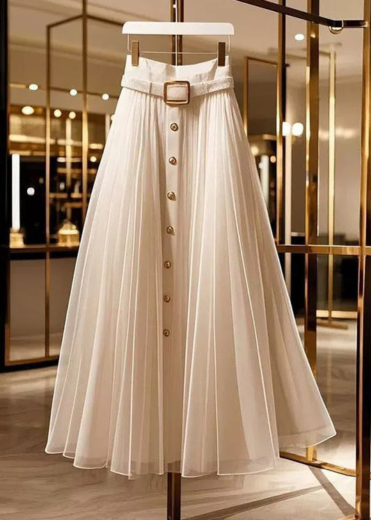 Original Design Apricot Wrinkled High Waist Tulle Skirts Summer