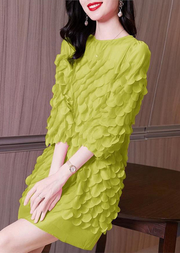Original Design Green O-neck Patchwork Chiffon Mid Dress Spring