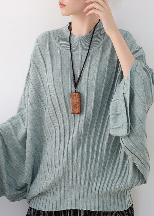 Original Design Green O-neck Knit Tops Batwing Sleeve