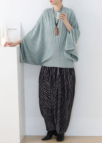 Original Design Green O-neck Knit Tops Batwing Sleeve