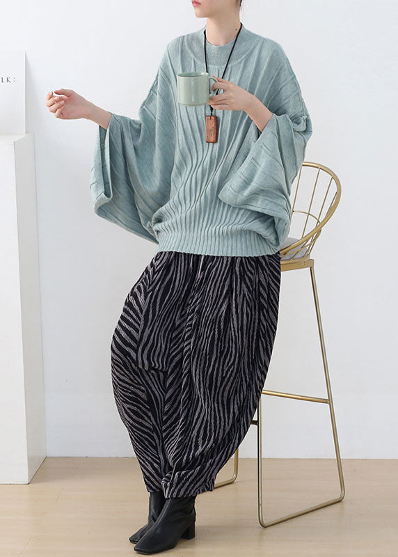 Original Design Green O-neck Knit Tops Batwing Sleeve