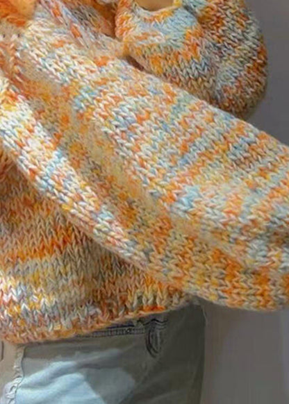 Original Design Orange Knit Short Sweater Spring