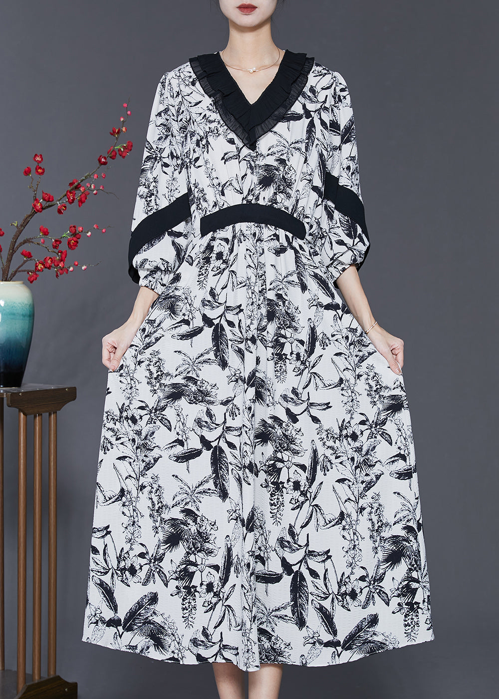 Original Design White Oversized Ink and Wash Cotton Dress Spring