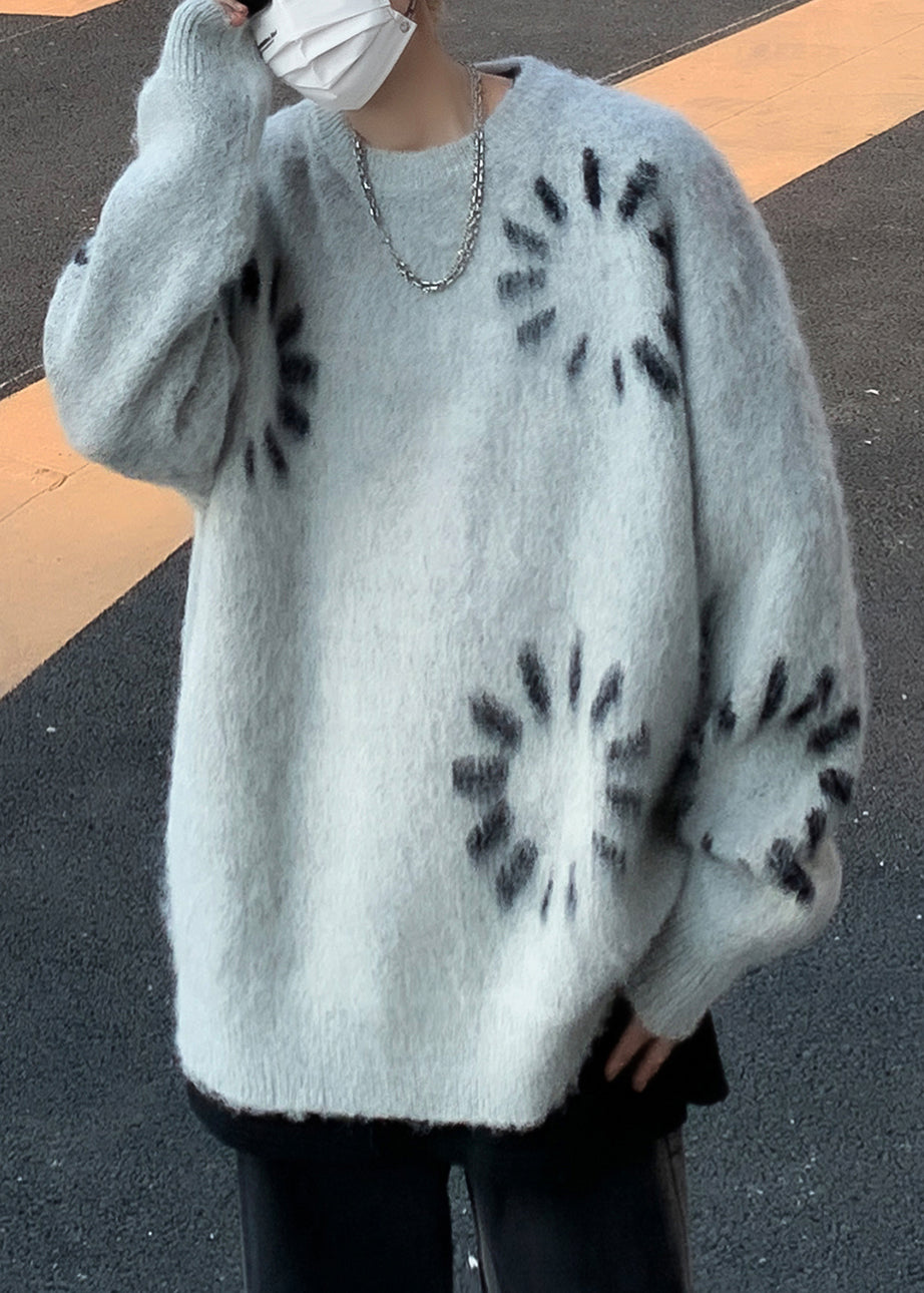 Original Grey O Neck Print Knit Sweaters Winter