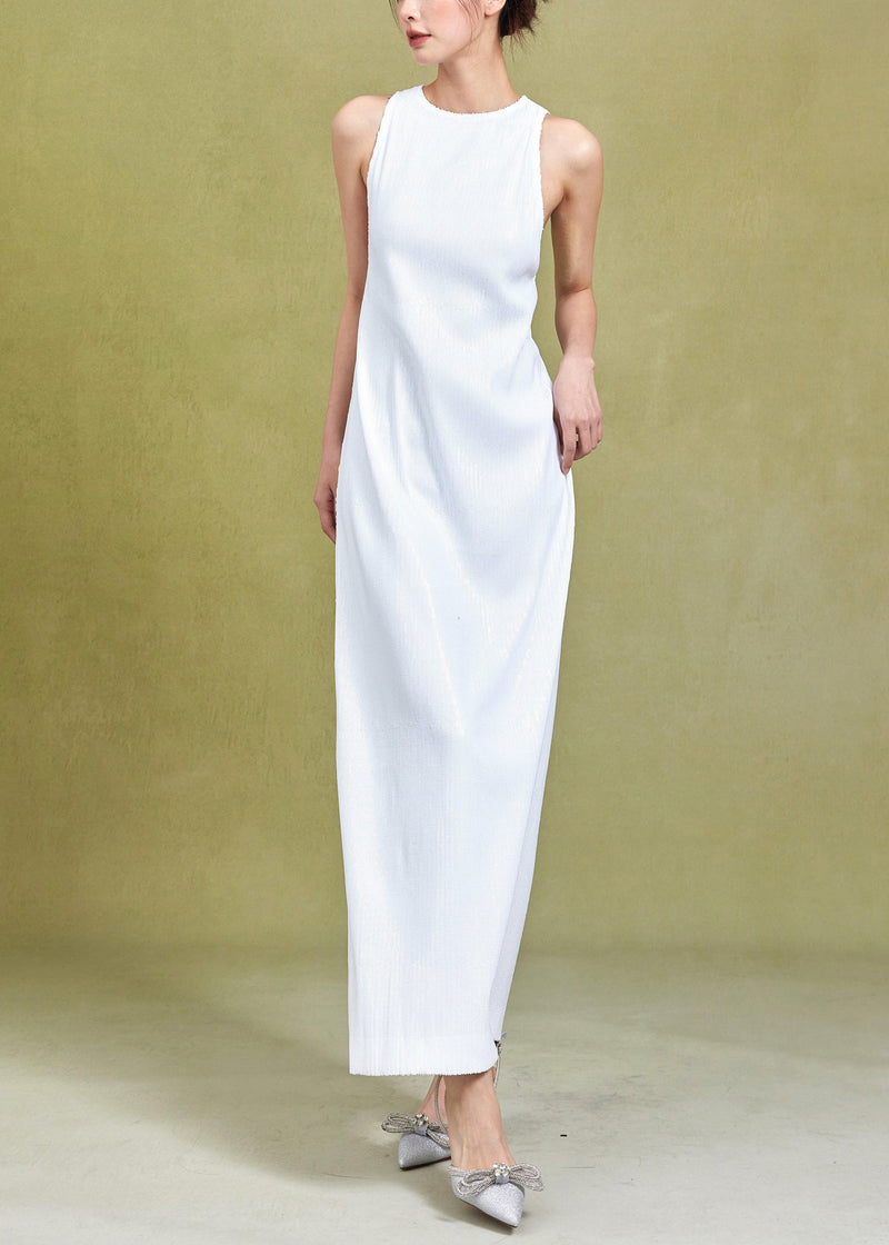 Original White O Neck High Waist Cotton Dress Sleeveless