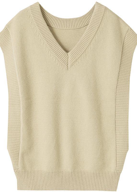 Oversized Gray Knit Tops Oversized V Neck Sleeveless Tops
