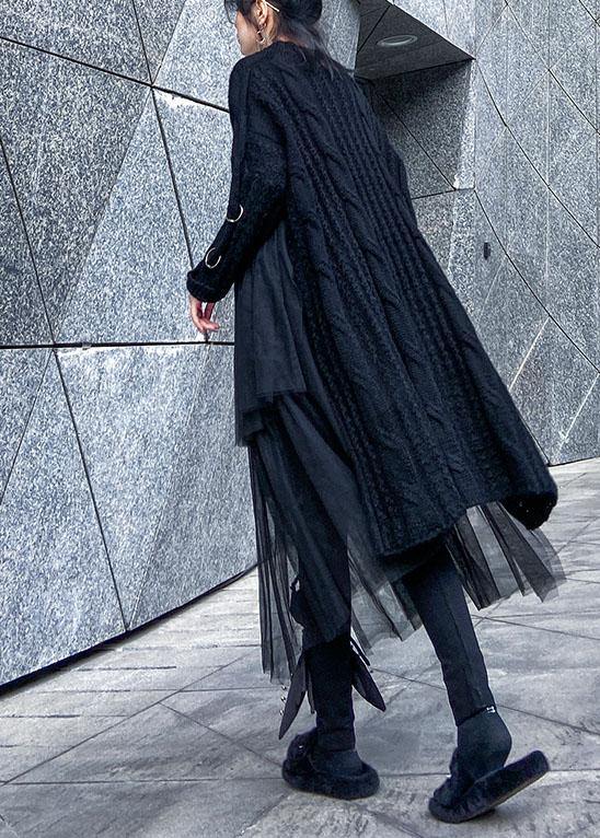 Oversized Black Sweater O Neck Three-dimensional Decoration Big Spring Sweater Dresses