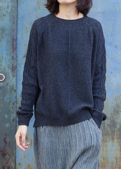 Oversized Black Gray Knit Blouse Side Open O Neck Sweaters