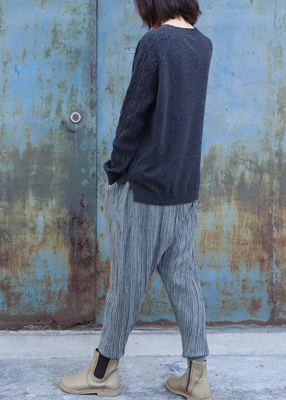 Oversized Black Gray Knit Blouse Side Open O Neck Sweaters