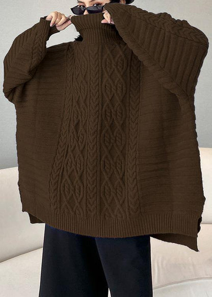 Oversized Blue Sweater Blouse High Neck Thick Knit Sweat Tops