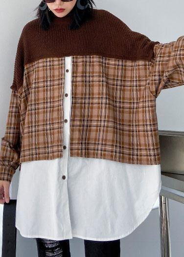 Oversized Chocolate Sweater Blouse Lapel Patchwork Spring Knit Tops