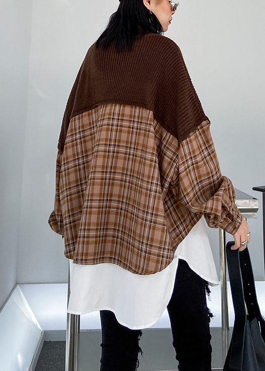 Oversized Chocolate Sweater Blouse Lapel Patchwork Spring Knit Tops