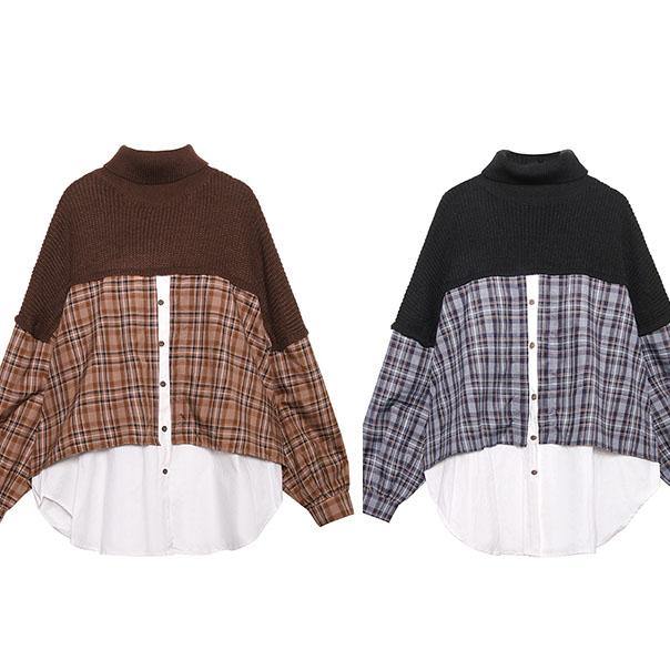 Oversized Chocolate Sweater Blouse Lapel Patchwork Spring Knit Tops