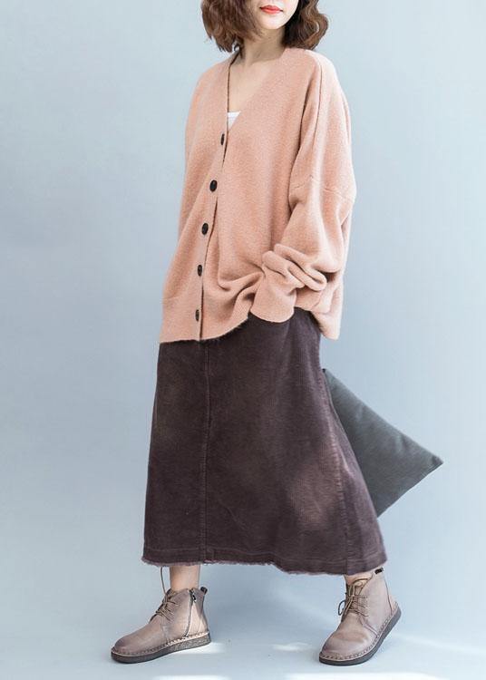 Oversized Fall Pink Knit Sweat Tops Clothing V Neck Knit Blouse