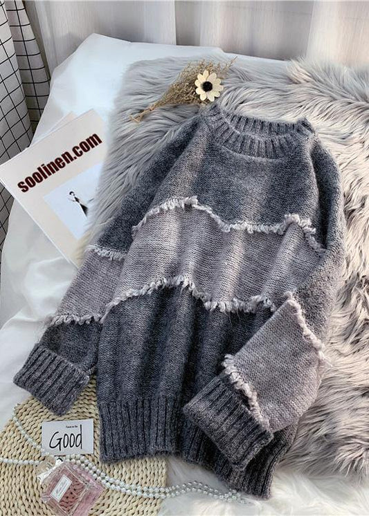 Oversized Gray Clothes for Oversize Patchwork Knit Sweat Tops