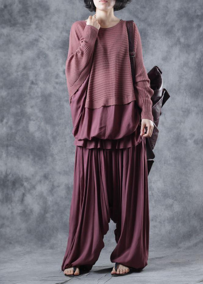 Oversized O Neck Red Knit Tops Batwing Sleeves Tops