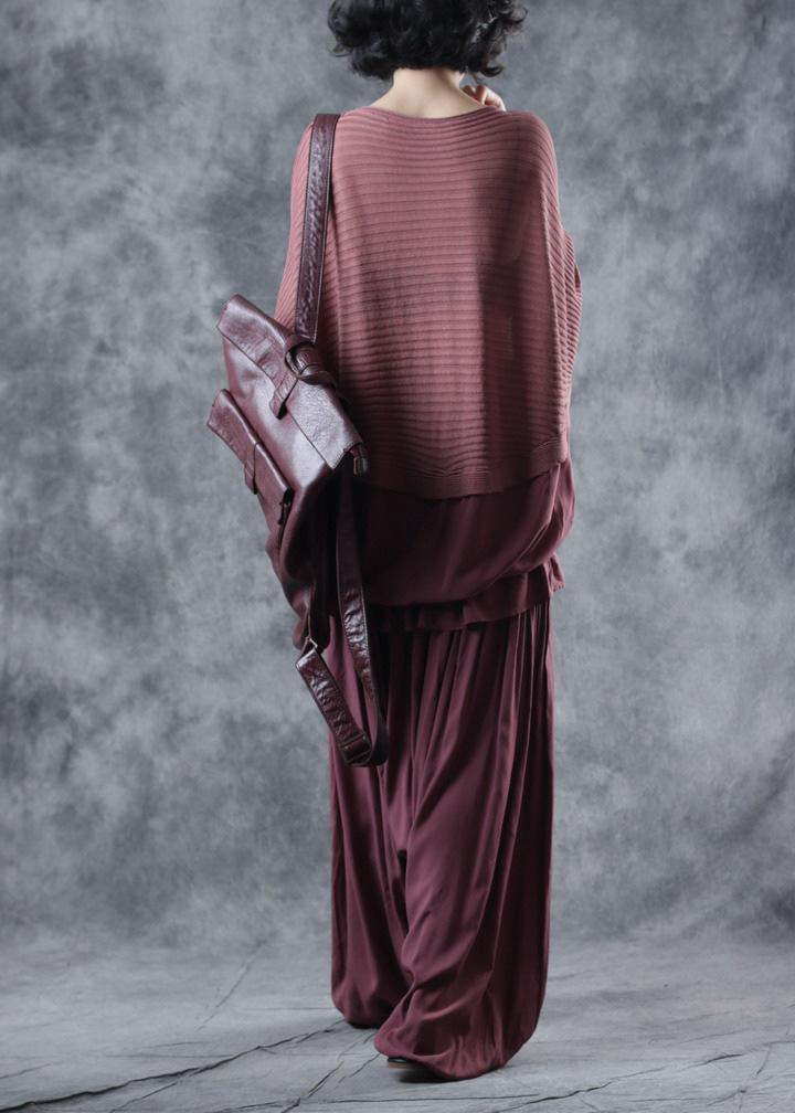 Oversized O Neck Red Knit Tops Batwing Sleeves Tops