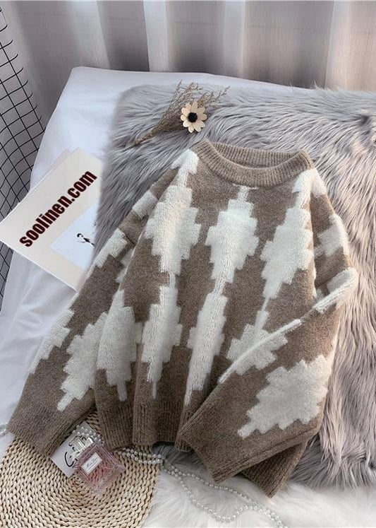 Out of Stock- Oversized Patchwork Color Clothes for Warm Spring O Neck Sweaters