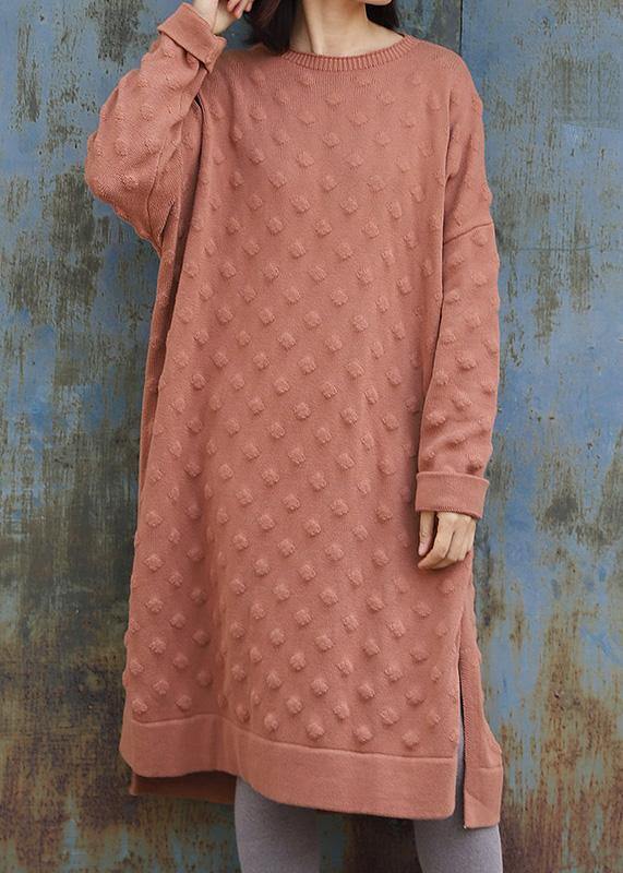 Oversized Pink Sweater Outfits Quotes Side Open Largo Winter Knit Dress