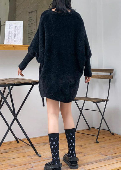 Oversized Prints Black Knitted Blouse Oversize V Neck Knitted Clothes