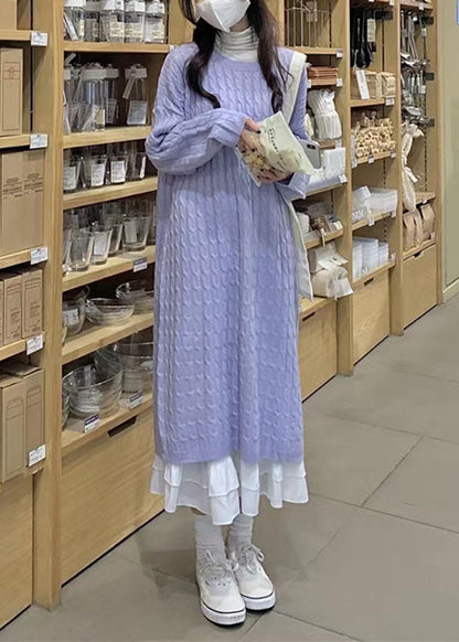 Oversized Blue Sweater Weather Mujer O Neck Knit Dress