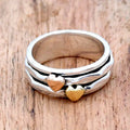 Gold Heart Layered Silver Ring