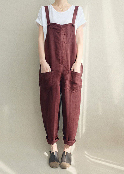 Chocolate Linen Jumpsuit Cotton Overall