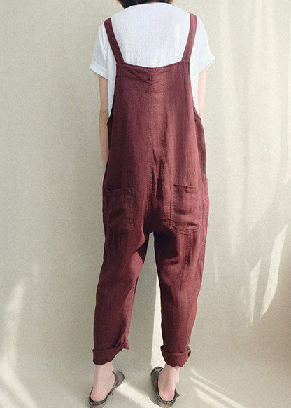 Chocolate Linen Jumpsuit Cotton Overall