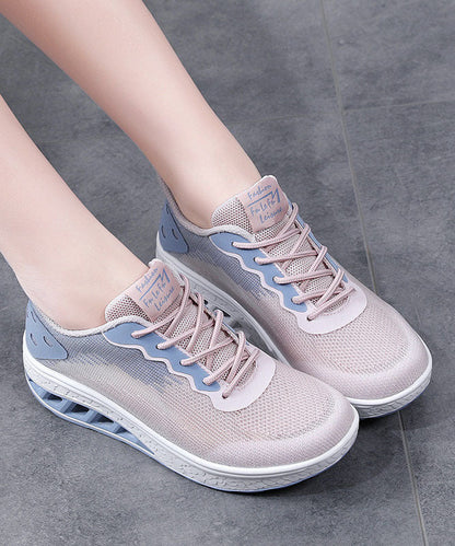 Pink Blue Platform Breathable Mesh Flats Shoes Cross Strap