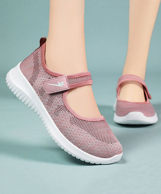 Pink Breathable Mesh Flat Shoes Buckle Strap