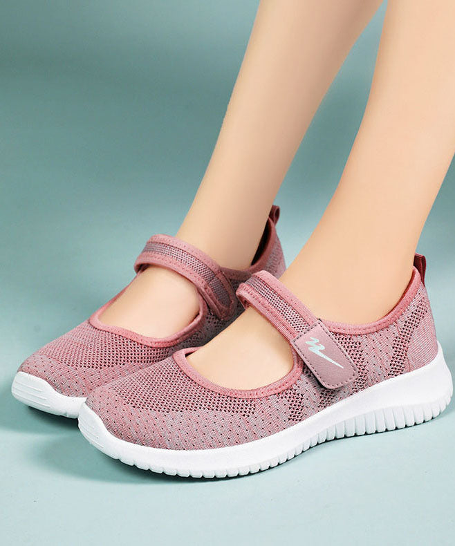 Pink Breathable Mesh Flat Shoes Buckle Strap