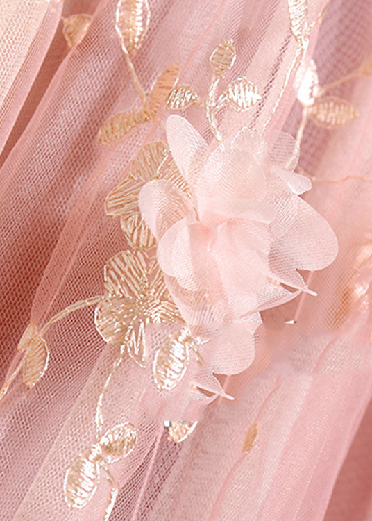 Pink Elastic Waist Tulle a Line Skirts Summer