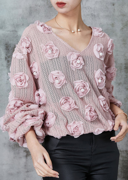 Pink Knit Cozy Shirt Nail Bead Spring
