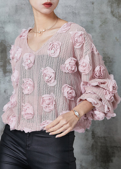 Pink Knit Cozy Shirt Nail Bead Spring